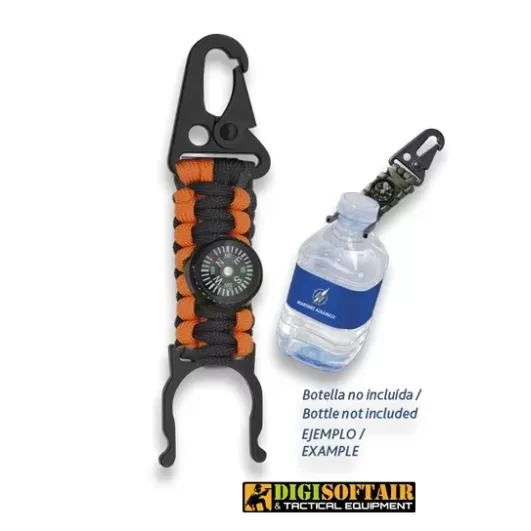 Paracord bottle holder with compass albainox black and orange