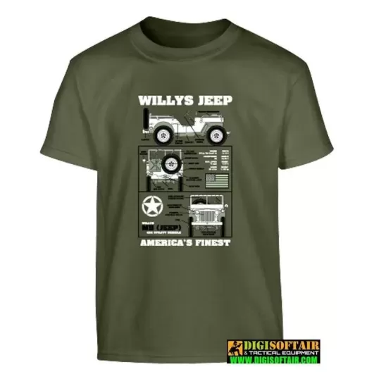 Kids Willys Jeep T-shirt - Olive Green